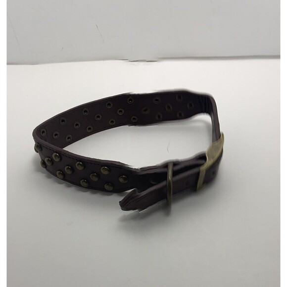 Simply Dog Medium Brown Faux Leather Brass Studded Collar Adjustable Light Use - Picture 3 of 4